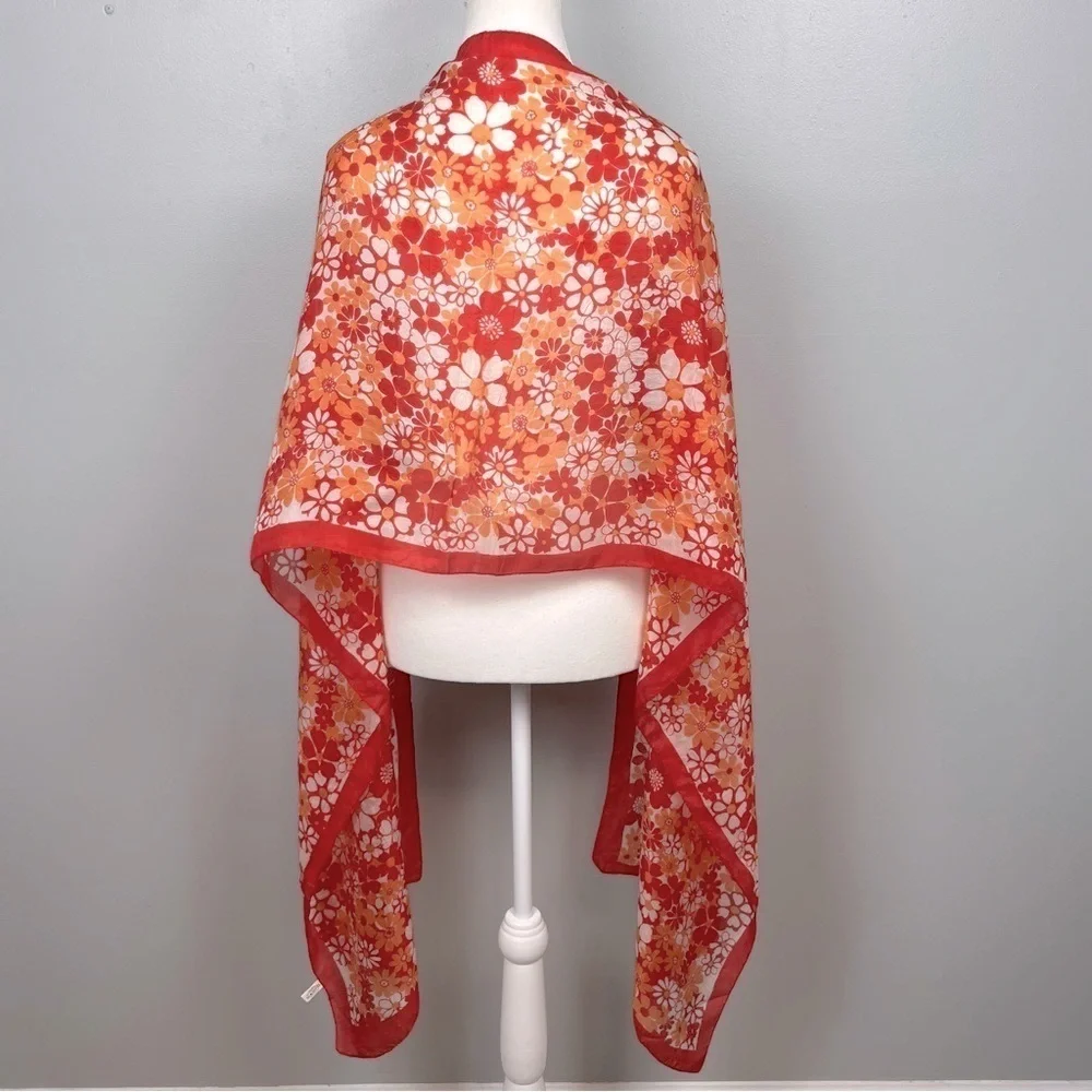 Bijoux Terner 100% silk pink & orange floral daisy print scarf.